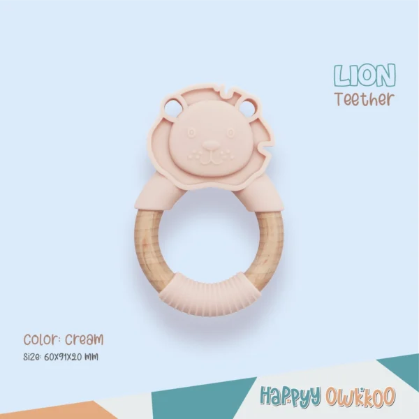 Wooden Mixed Silicone Teether - Lion