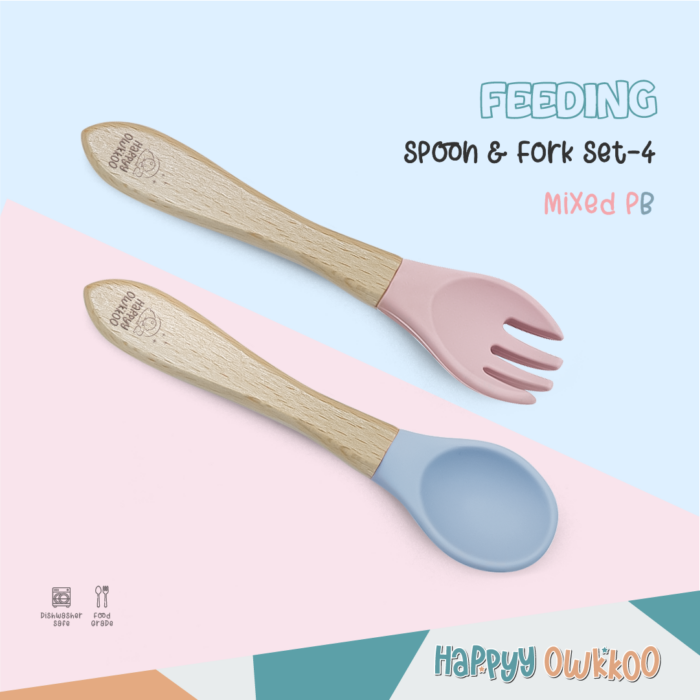 S+F-Set4 Baby Spoon & Fork Set - Wooden - Image 1