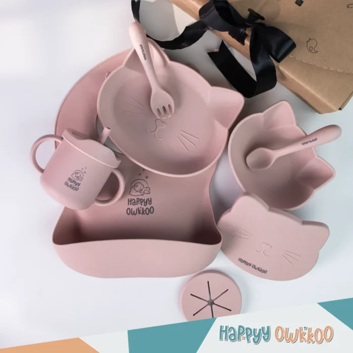 MK-P Baby Feeding Set - Messyy Kittyy | Pink - Image 1